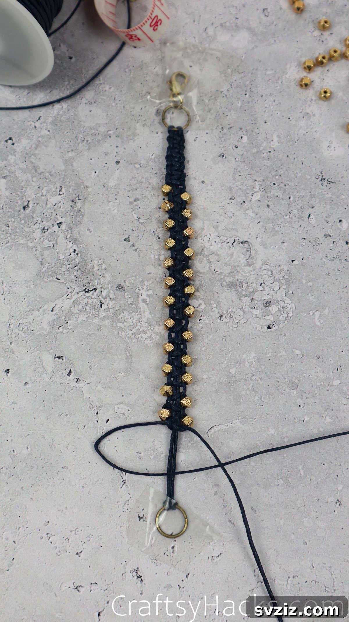 completed macrame knots with beads