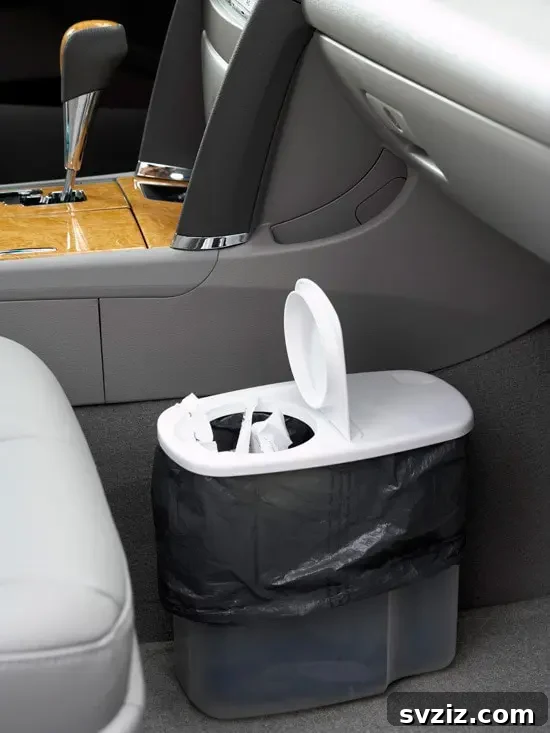 DIY car trash can made from a Dollar Tree cereal container