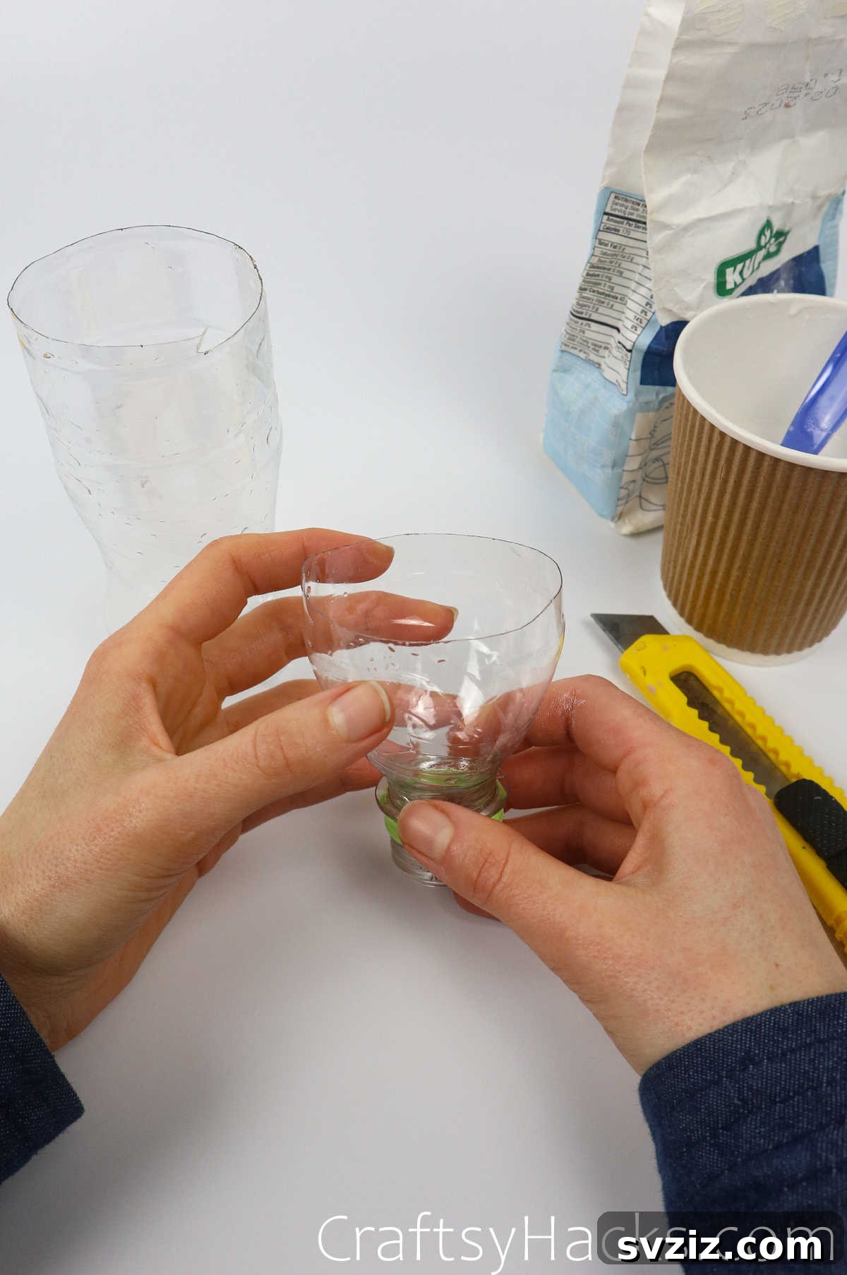 Craft Your Calming Stress Ball 16 The cut-off top section of a plastic water bottle, now a makeshift funnel