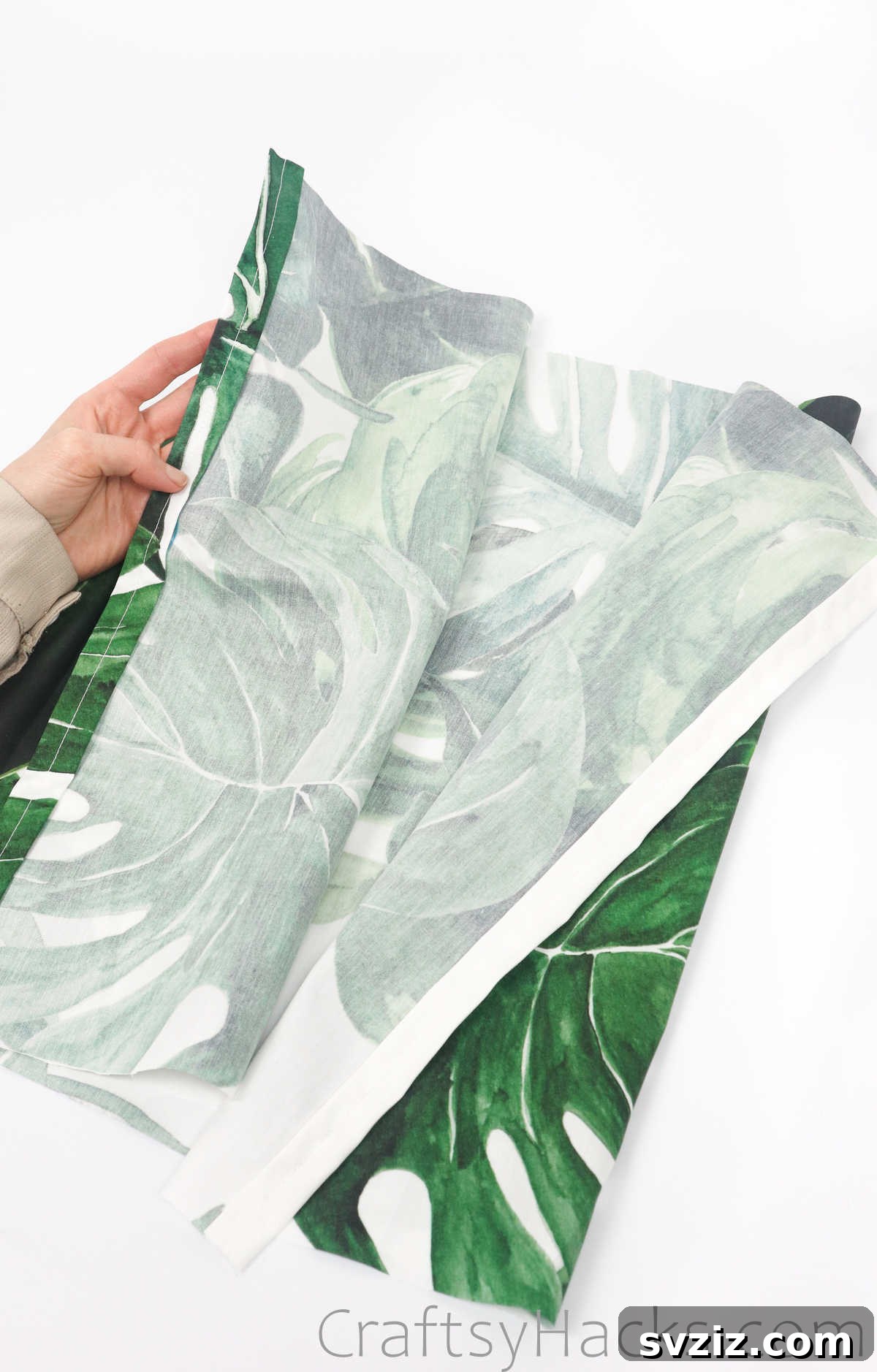 The neatly sewn edge of the fabric