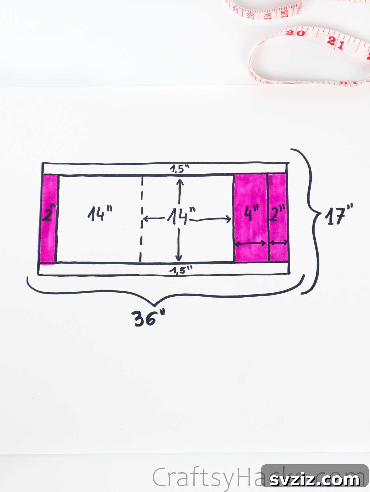Pillowcase dimensions template for fabric cutting