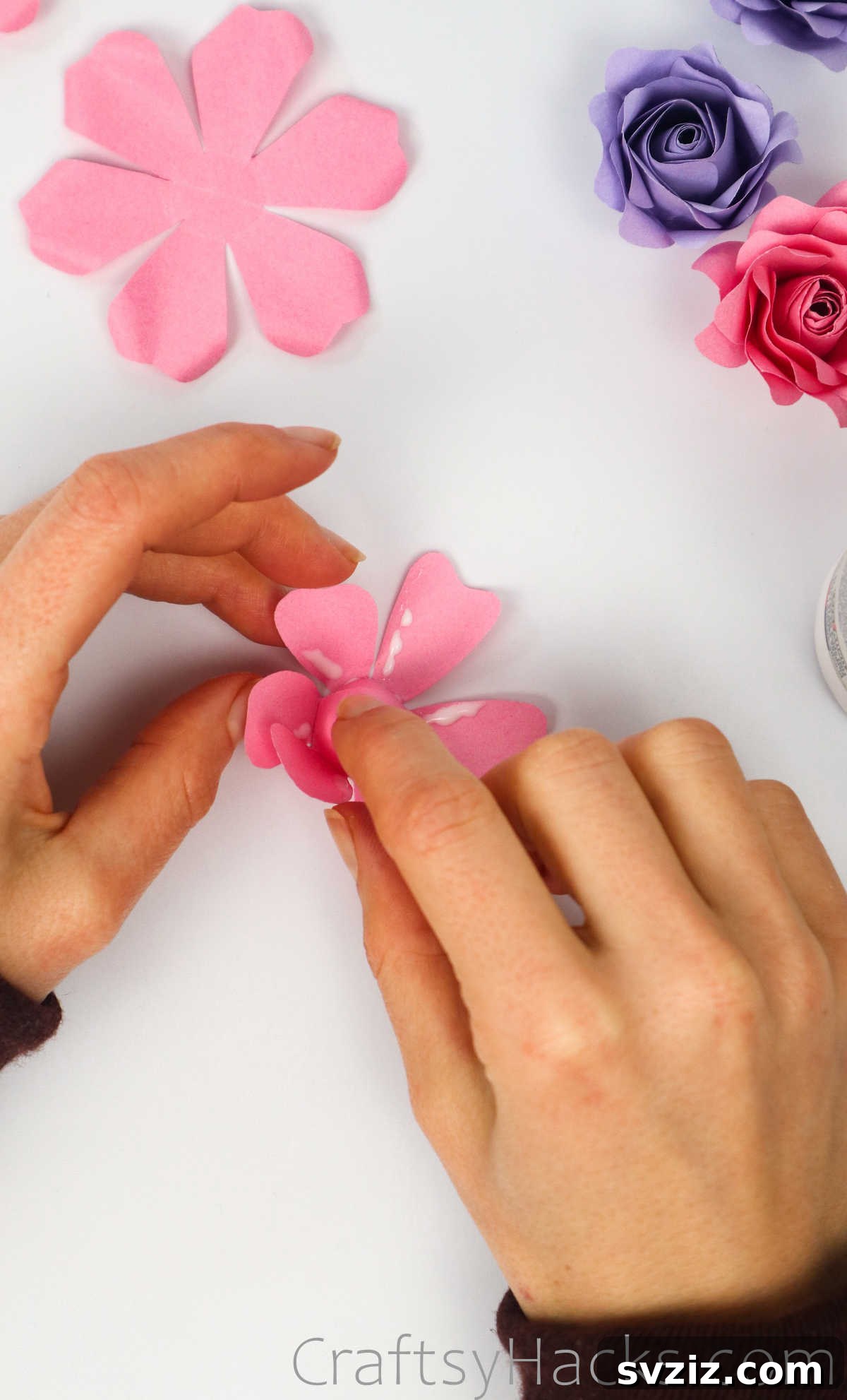 Your Simple Guide to Gorgeous Paper Roses 40 Close-up showing delicate glue lines on the petals of the inner rose layer