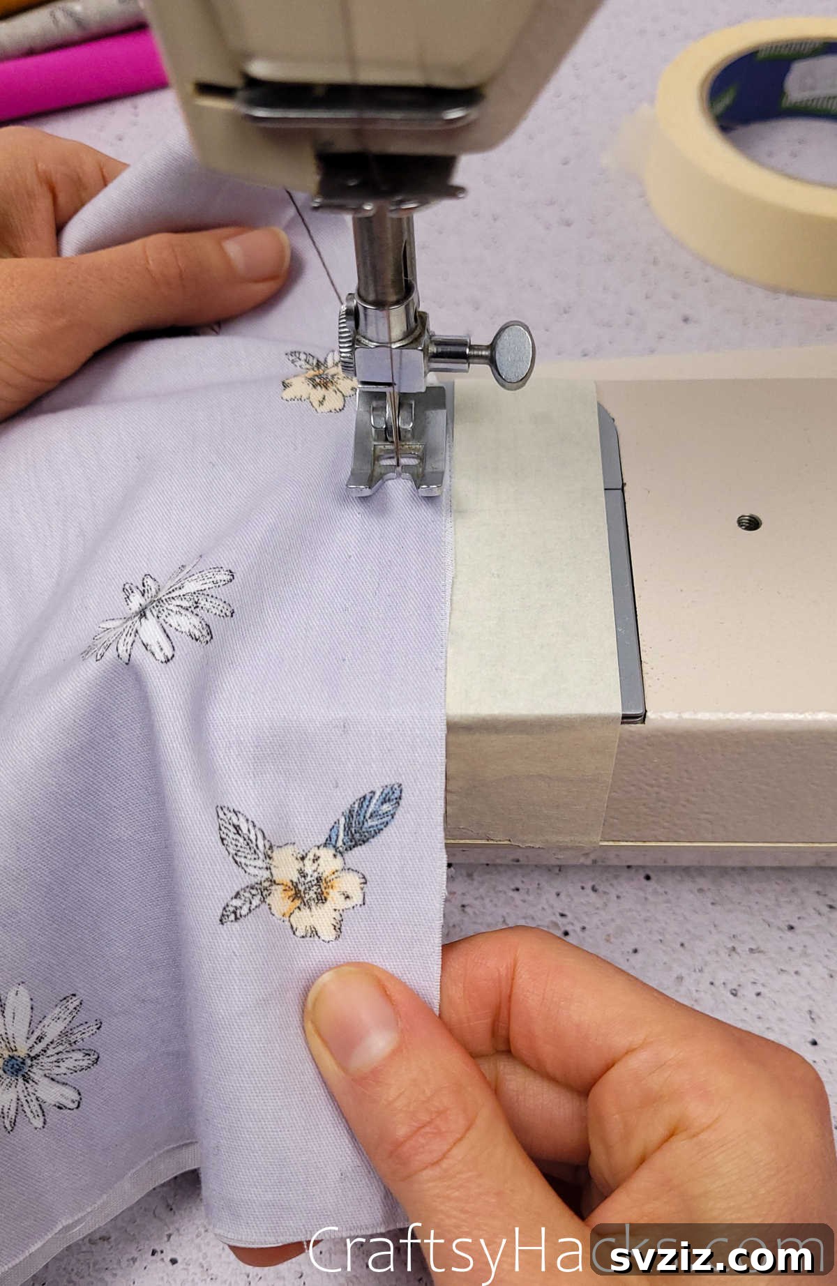 Painter's tape as a sewing guide for perfectly straight seams