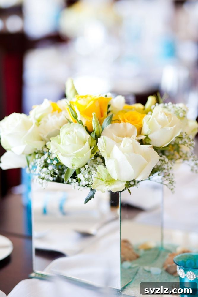 wedding mirror flower arrangement.