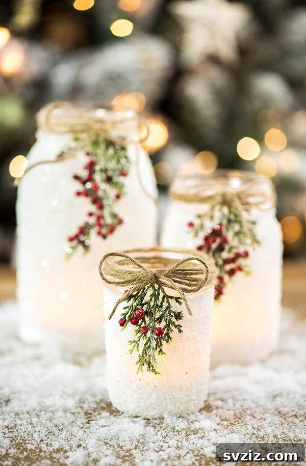 snowy mason jars