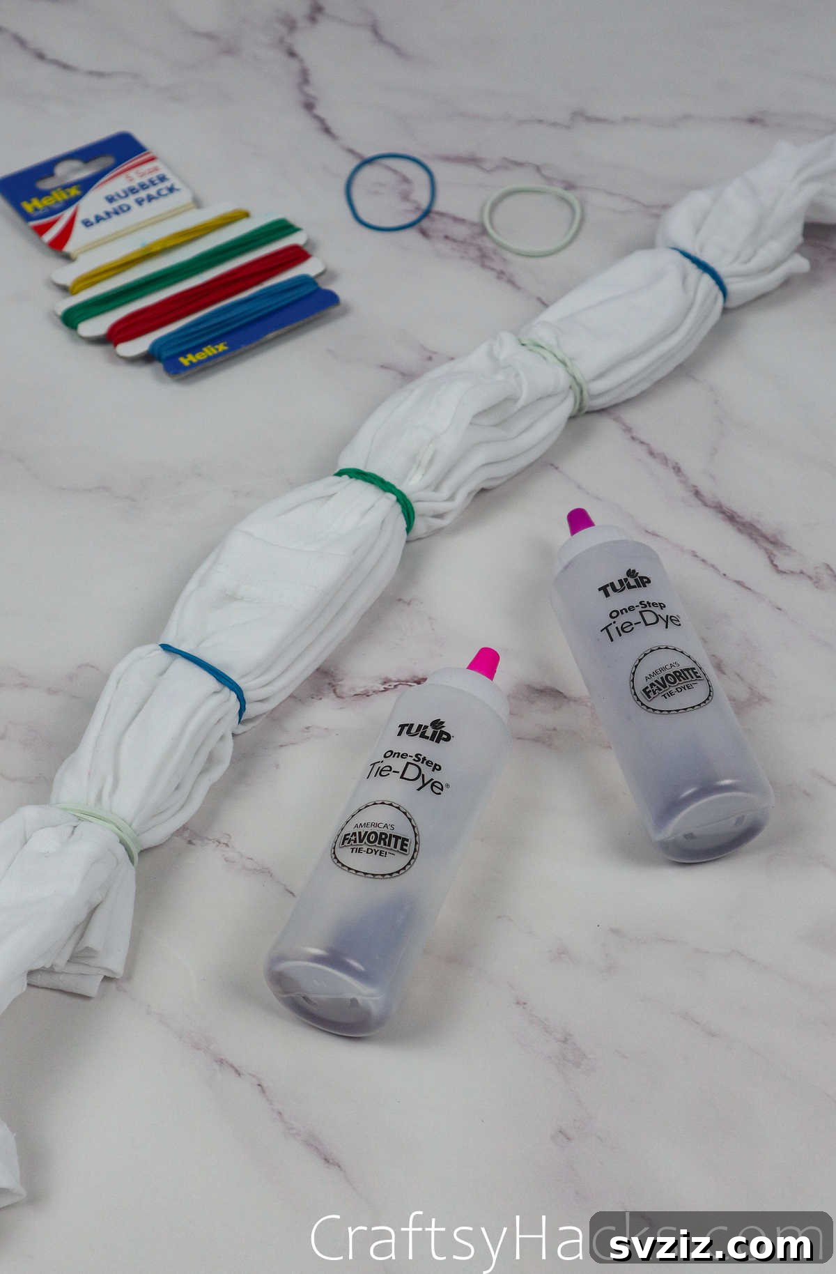 tie dye bottles infront of shirt