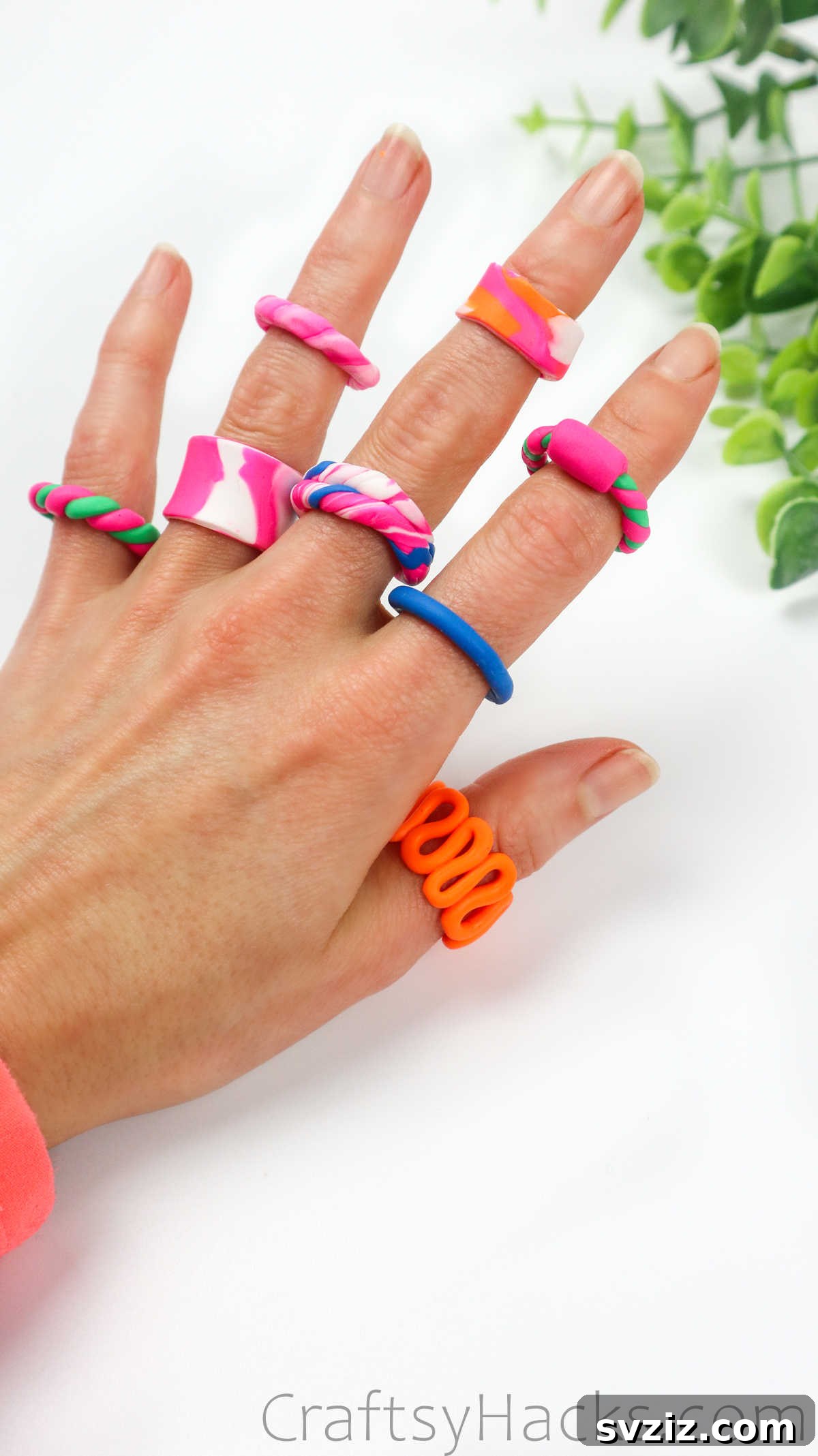 Crafting Your Own Clay Rings Effortlessly 2 Collection of colorful DIY clay rings on a hand, showcasing various styles