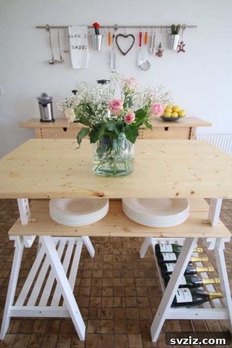 20 Game-Changing IKEA Kitchen Hacks 18 Urban kitchen storage unit built with IKEA FINNVARD trestle legs and wooden planks for shelves