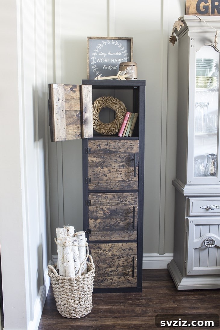 Elevate Your Space: Genius IKEA KALLAX Ideas 10 Rustic Kallax Shelving Unit with Doors