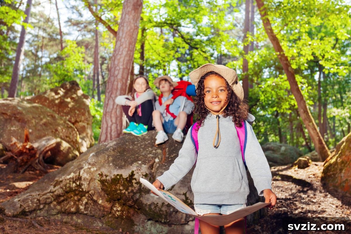 Children searching for clues during an outdoor scavenger hunt