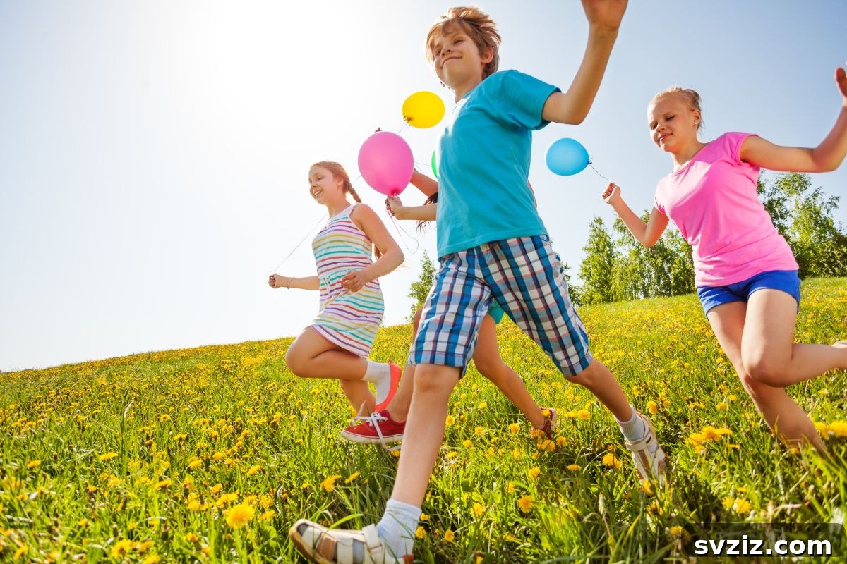 Kids playing a lively game of Balloon Stomp outdoors