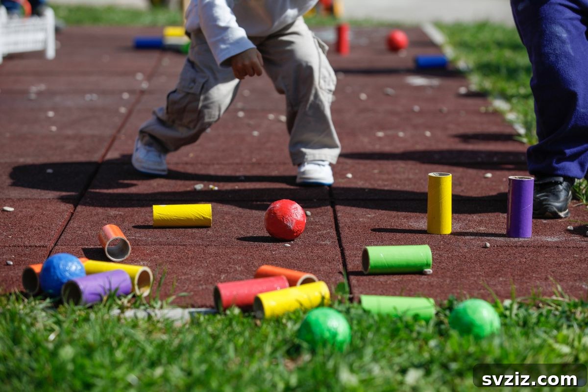 Children playing Lawn Bowling in a sunny backyard