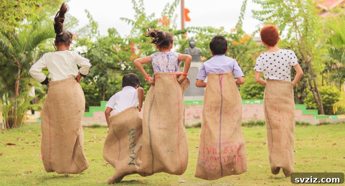 Children enjoying a Potato Sack Relay race