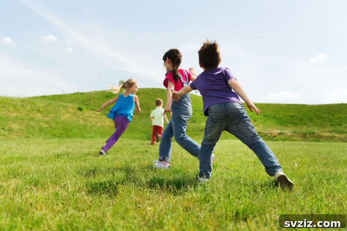 Children playing Freeze Tag outdoors in a park