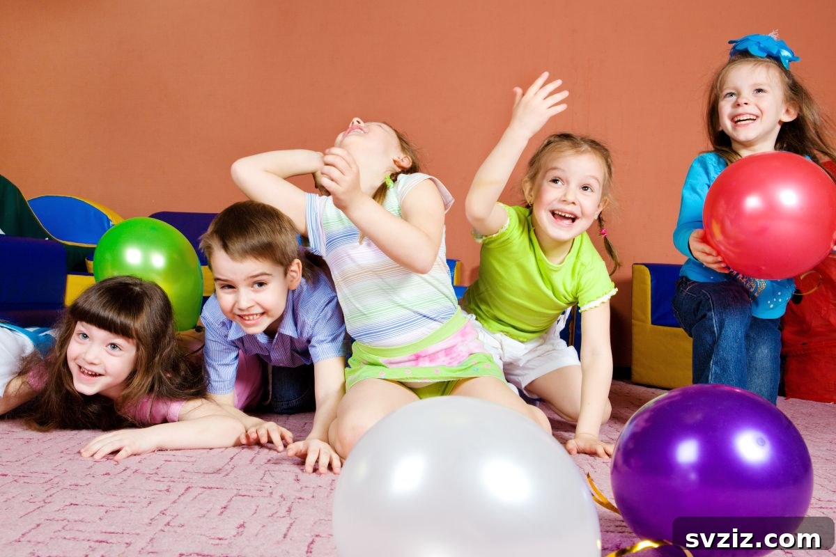 Children batting balloons in the air to Keep Up the Balloon