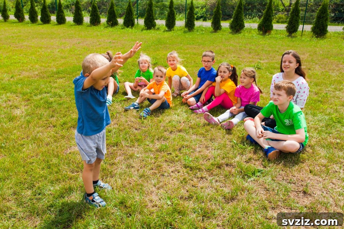 Children enthusiastically playing charades outdoors