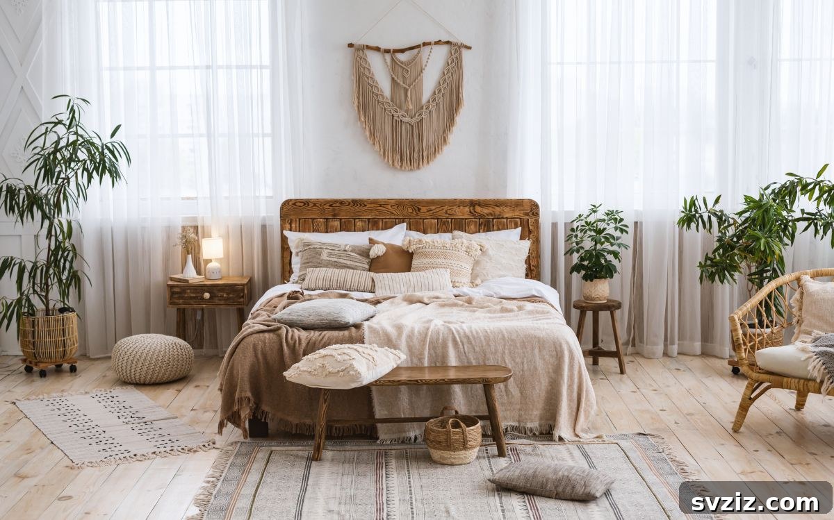 31 Dreamy Bohemian Bedroom Retreats 10 Rustic interior with wooden furniture
