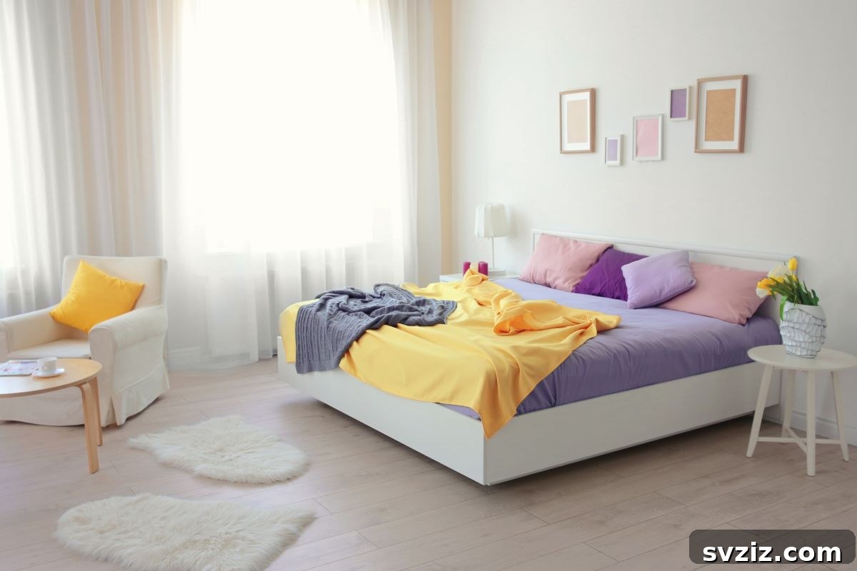 31 Sophisticated Teen Girl Bedroom Ideas 9 White Interior with Lilac Bedding Teen Room