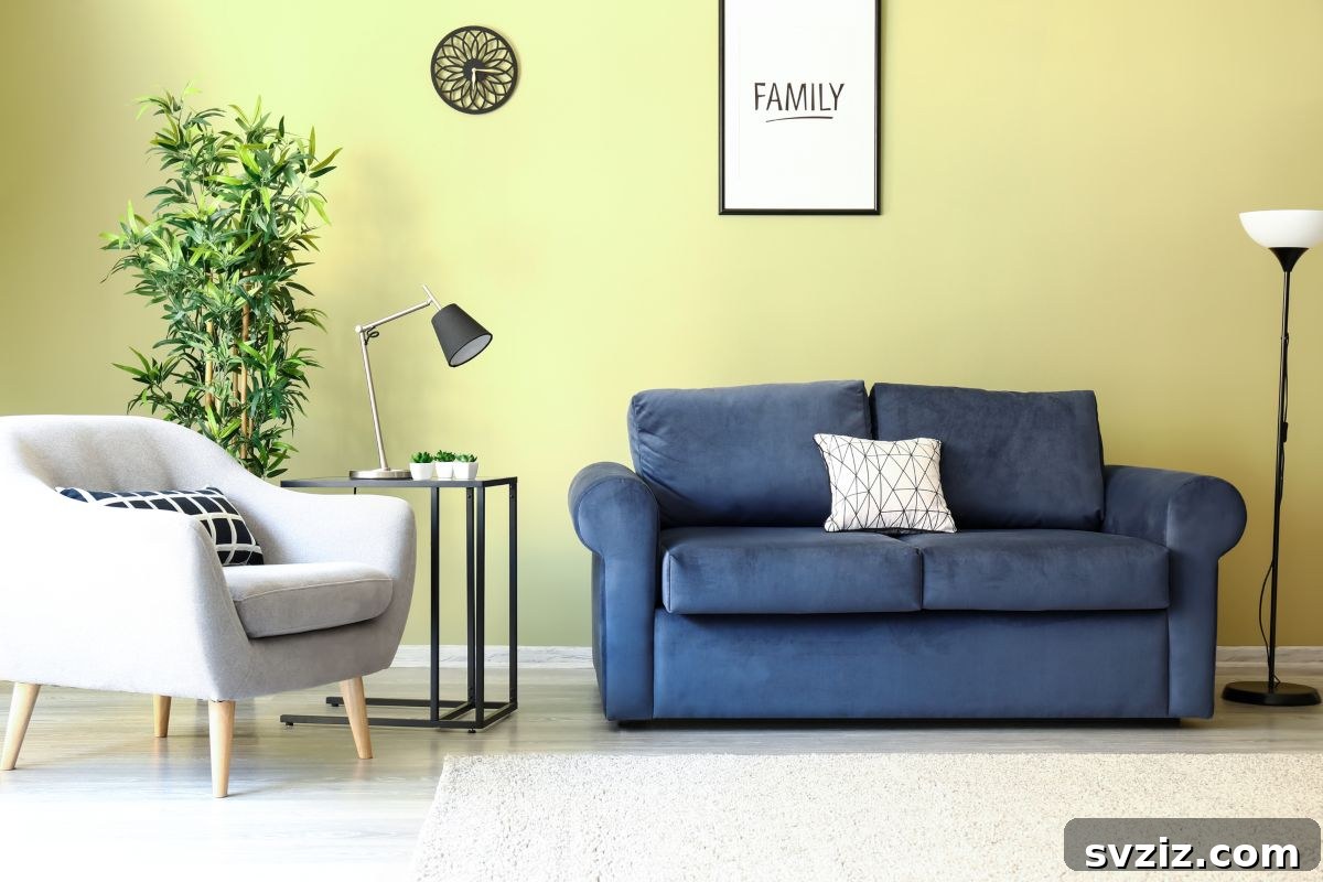Framed inspirational quote print above a sofa, adding personal meaning to living room decor
