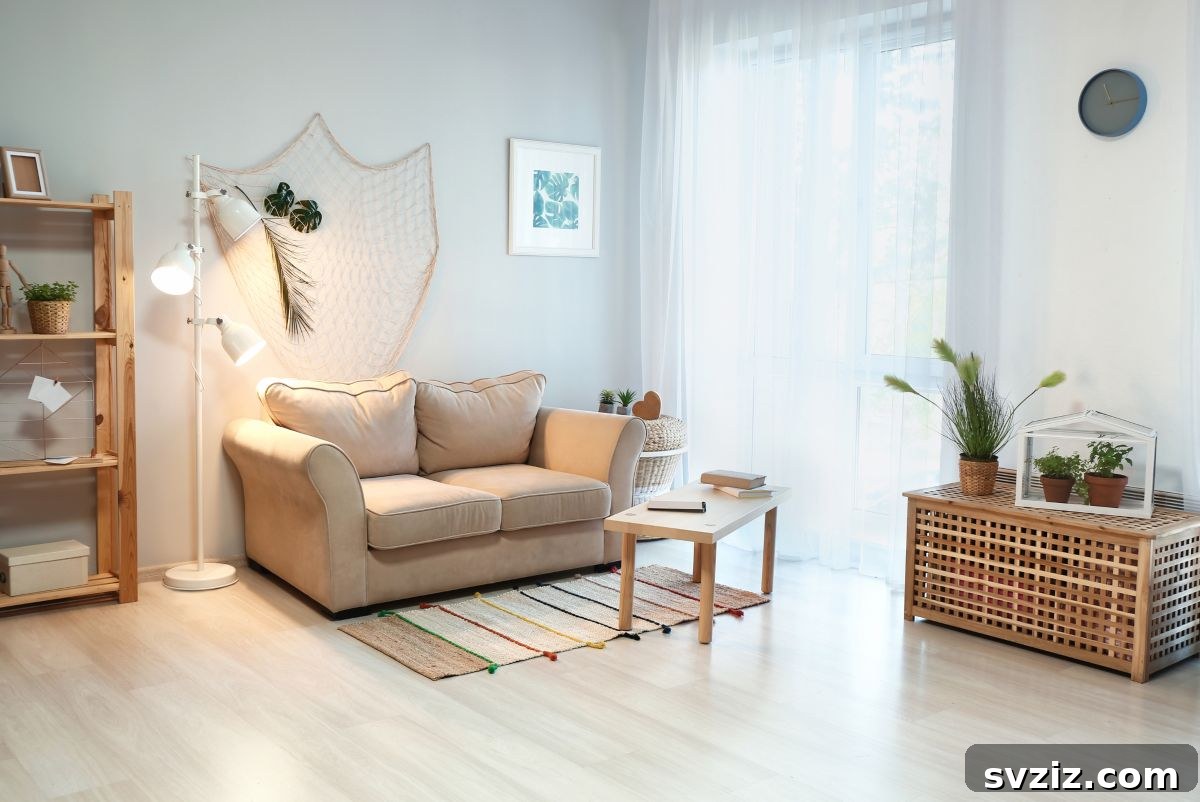 Gorgeous eco-style net serving as a unique, eye-catching statement piece above a sofa