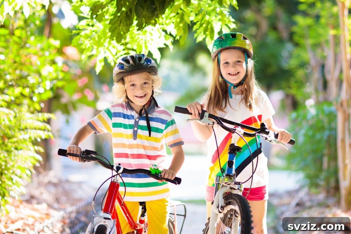 Kids Riding Bikes Outdoors on a Sunny Day