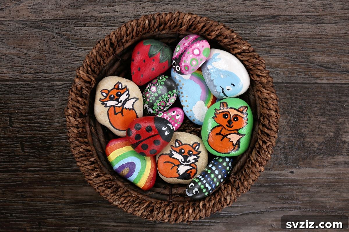 Children Painting Rocks with Colorful Designs