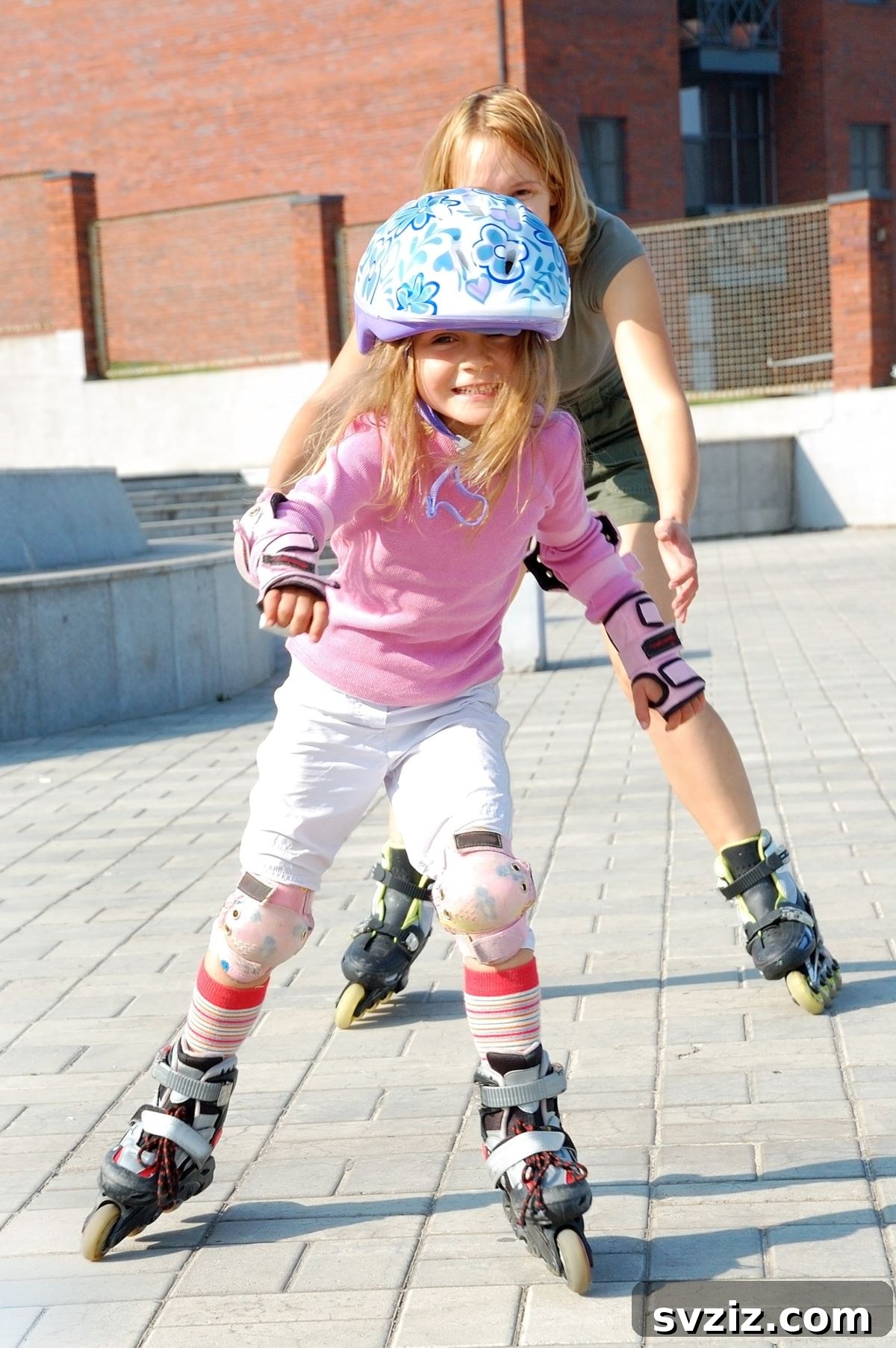 Child Happily Roller Skating Outdoors