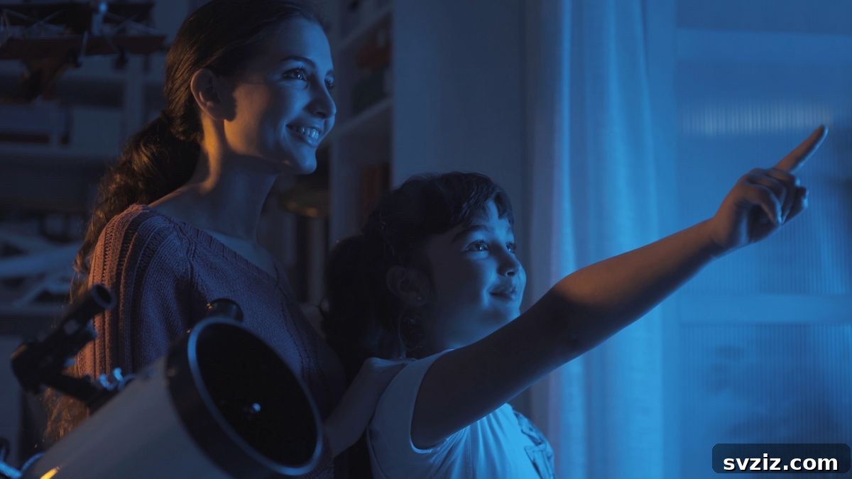 Family Stargazing Together Under a Clear Night Sky