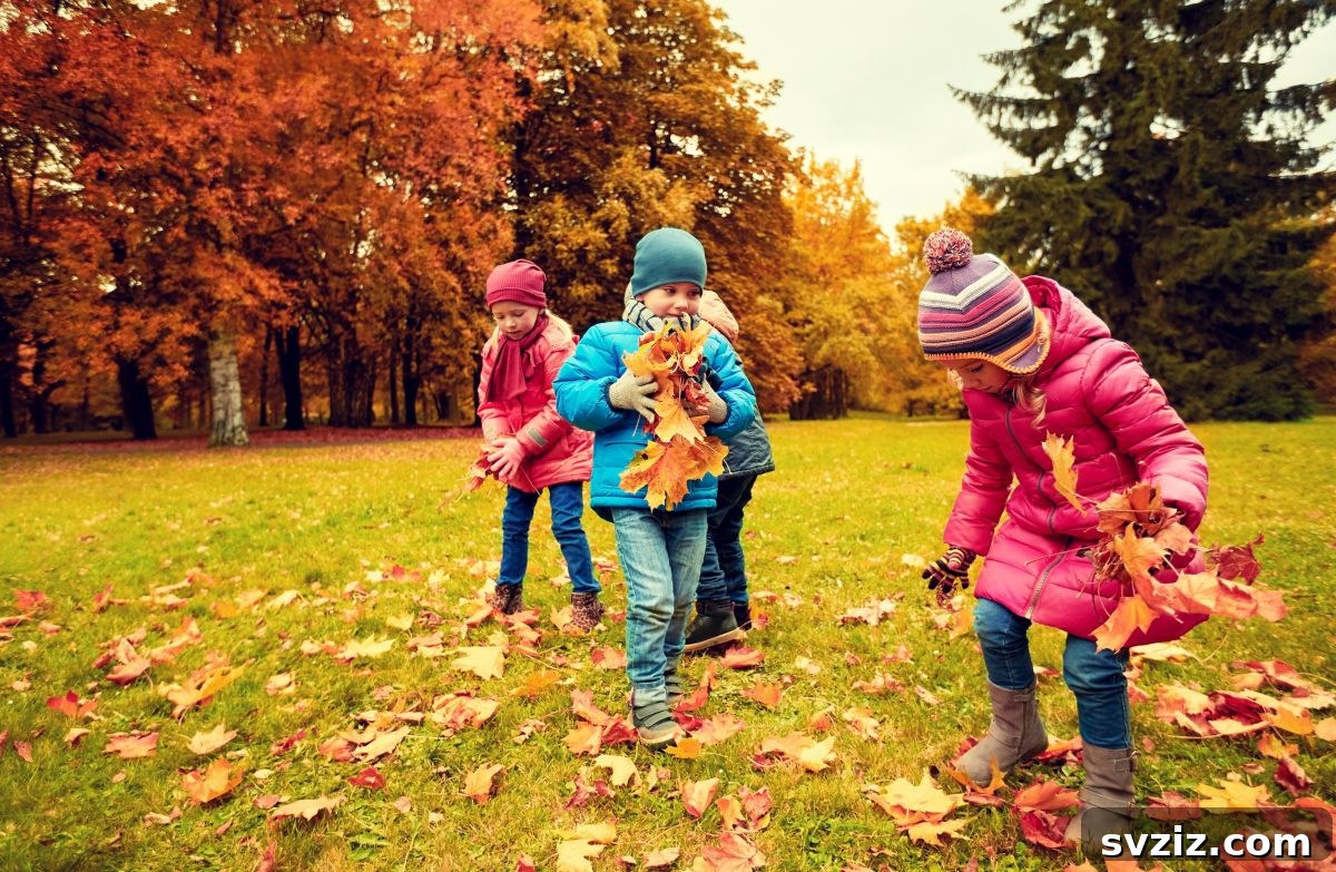 Children Collecting Leaves for Craft Activities