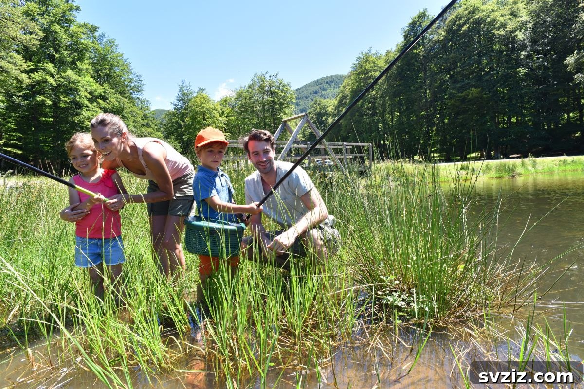 Child Fishing in a Calm Stream with a Fishing Rod