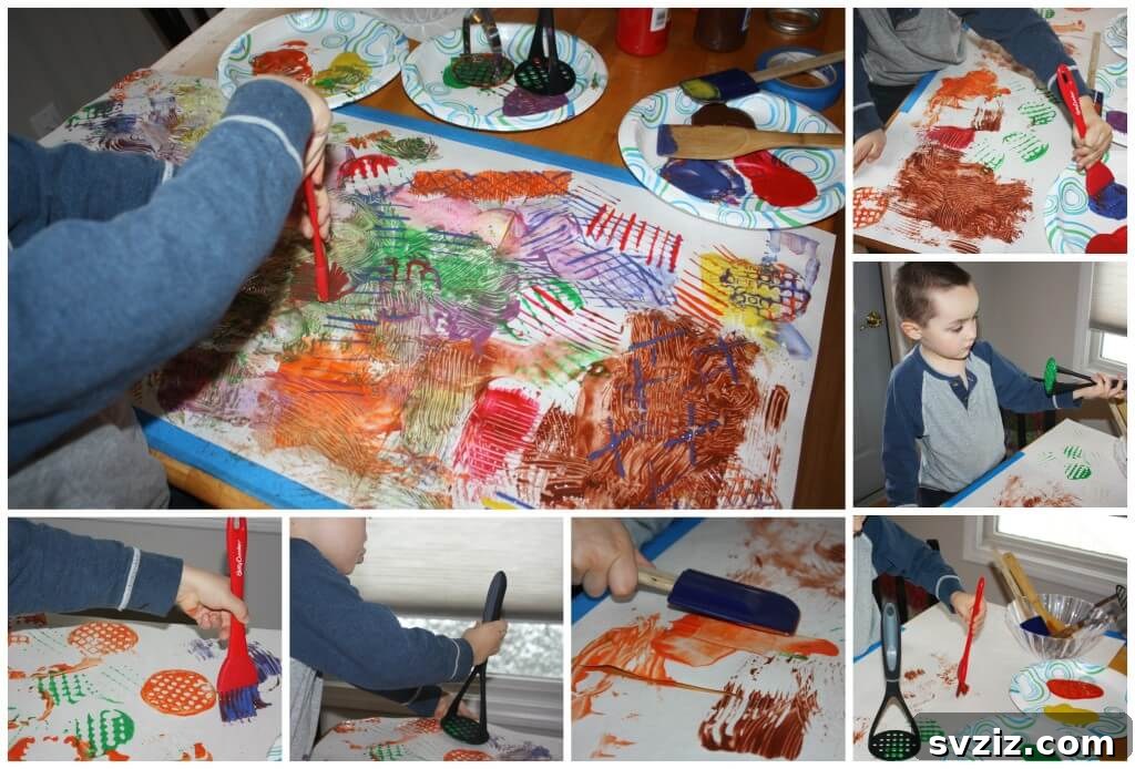 31 Engaging Large Group Activities for Preschoolers 17 Kitchen Utensil Collaborative Painting