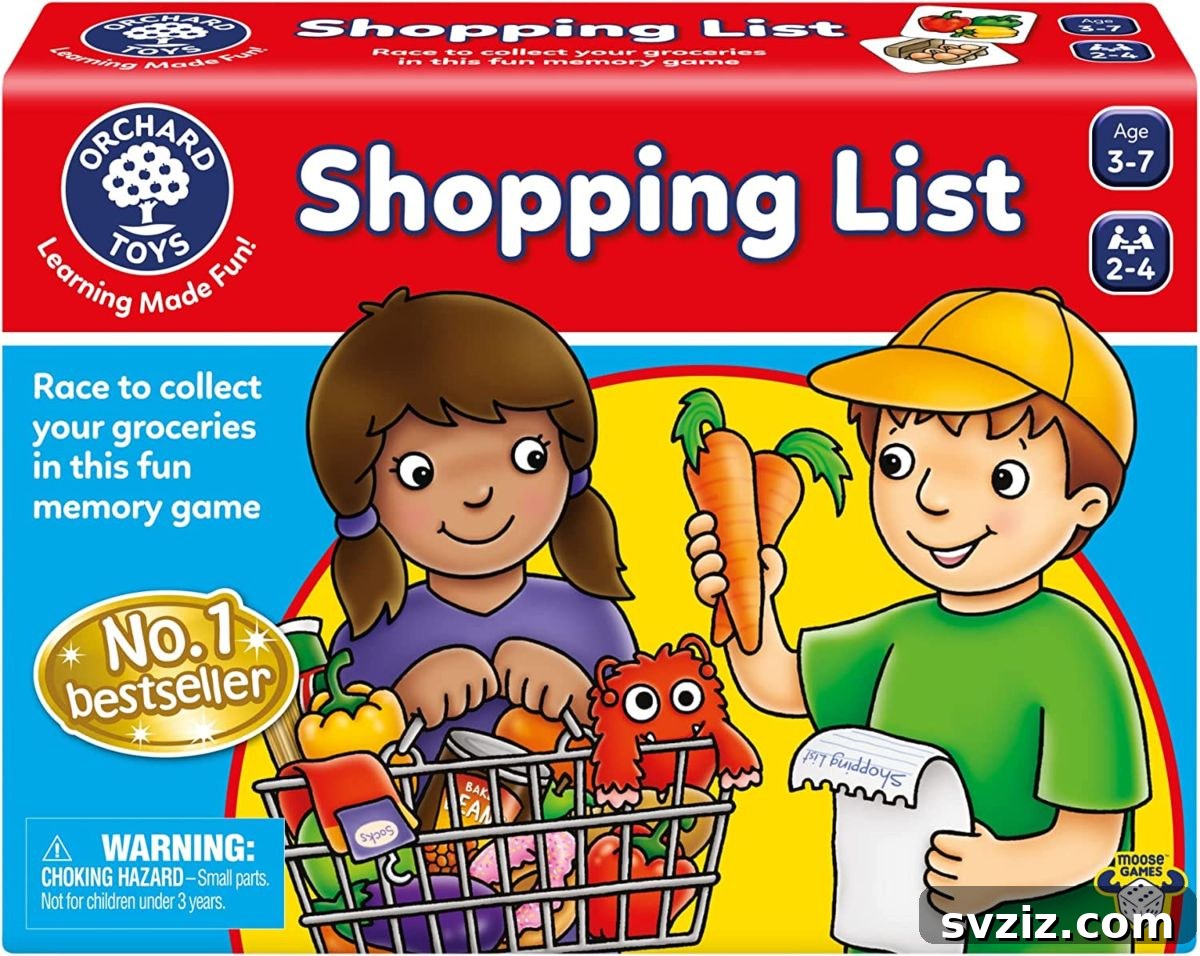 Playful Learning: Engaging Board Games for Preschoolers 17 Shopping List Memory Game, showing a collection of grocery items and shopping carts, designed to improve memory and recall.