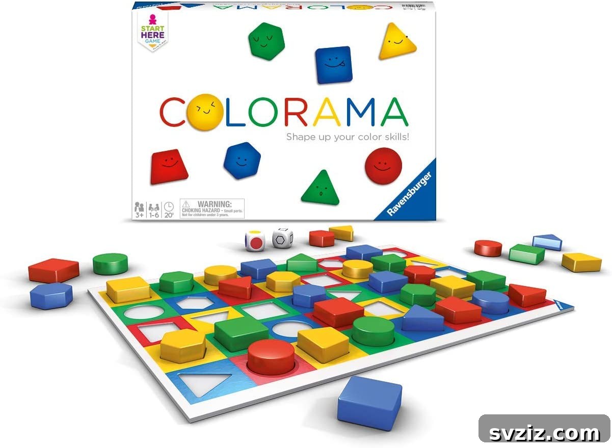 Playful Learning: Engaging Board Games for Preschoolers 19 Ravensburger Colorama game, showing a circular board with various colored shapes, designed to teach color and shape recognition.