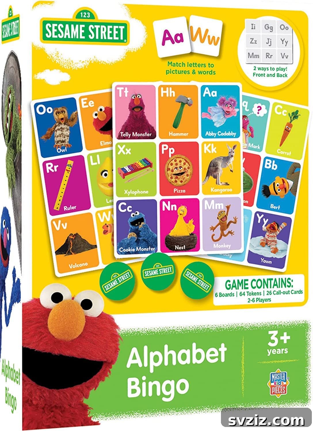 Playful Learning: Engaging Board Games for Preschoolers 26 Sesame Street Alphabet Bingo game, featuring popular characters and letter tiles for learning the alphabet in a fun way.