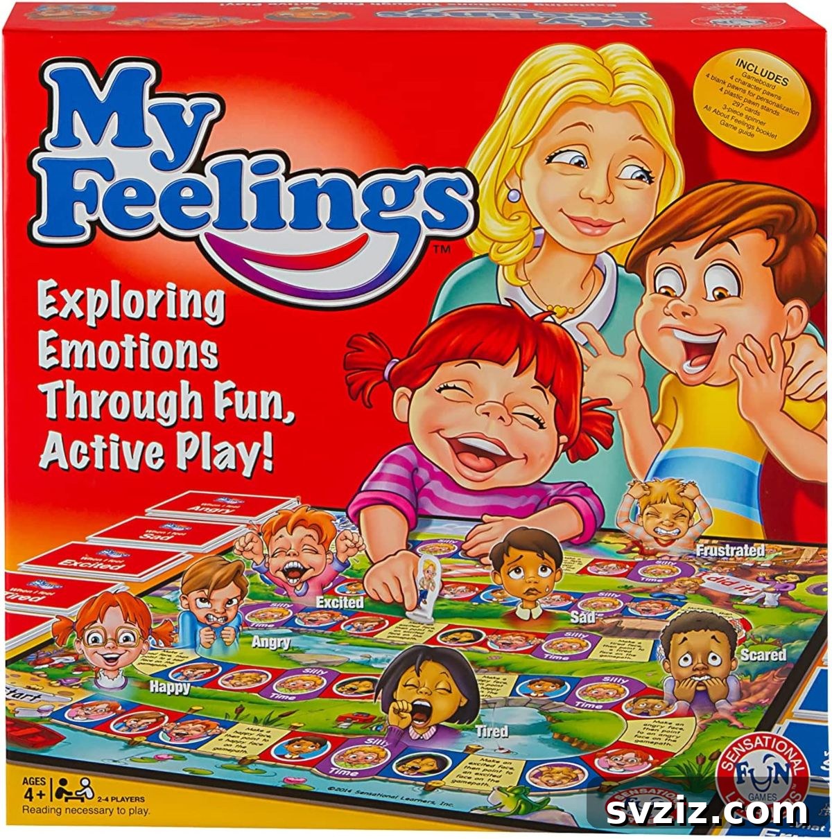 Playful Learning: Engaging Board Games for Preschoolers 27 My Feelings board game, depicting various emotions on cards and a game board, designed to help children identify and express feelings.