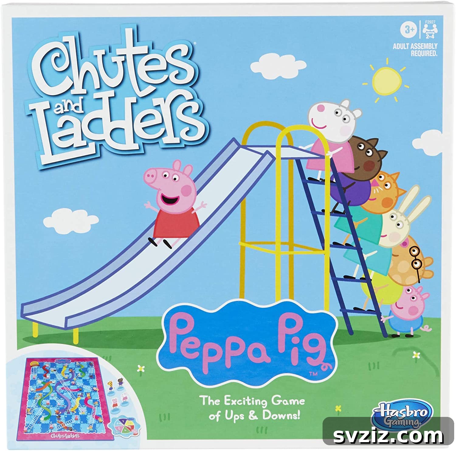 Playful Learning: Engaging Board Games for Preschoolers 9 Peppa Pig themed Chutes and Ladders board game, with Peppa Pig characters as movers and vibrant game board illustrations.