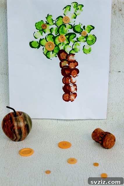 Easy Fall Crafts for Preschoolers: 41 Fun Ideas 36 Corn and Button Apple Tree