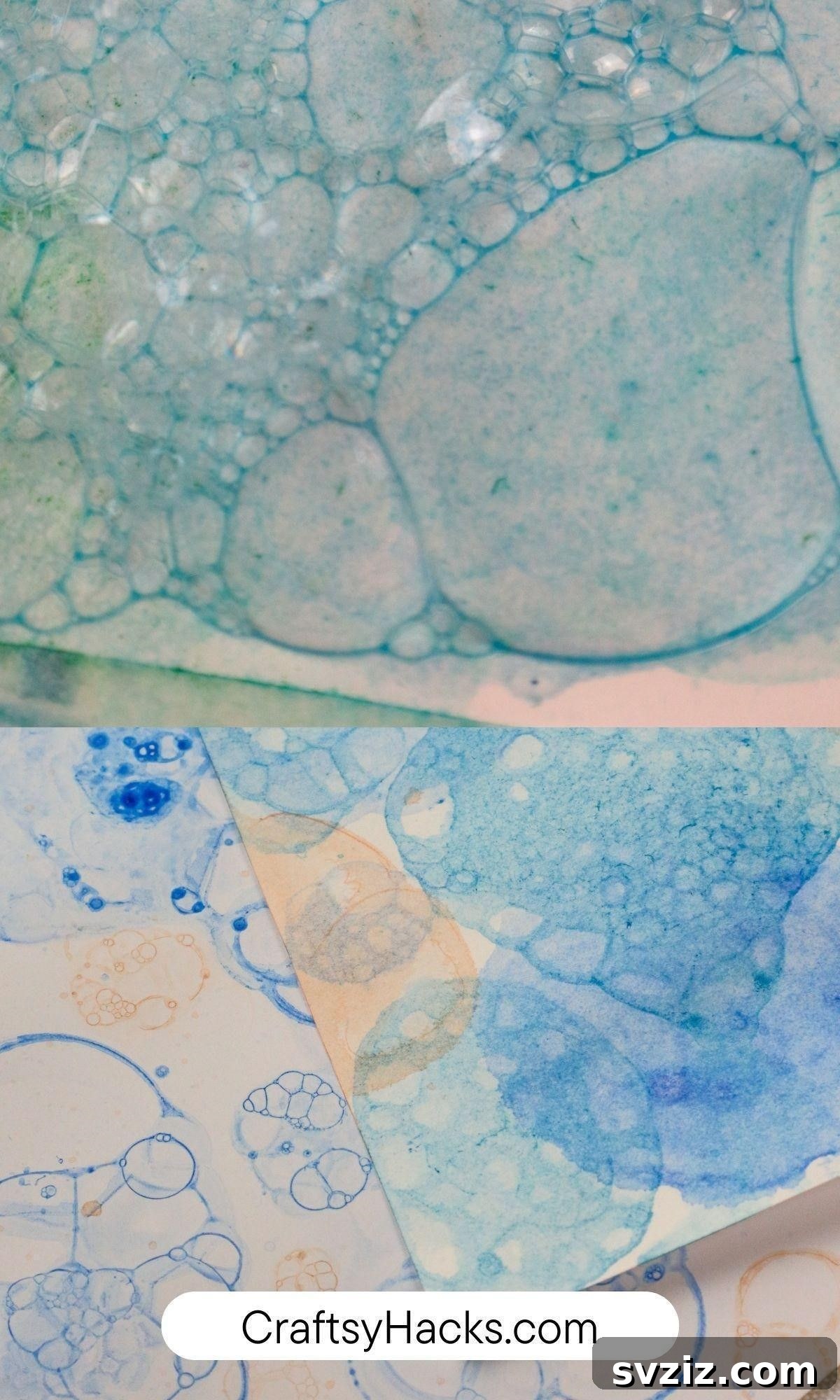 Create whimsical bubble patterns and textures in watercolor using dishwashing liquid and paint.