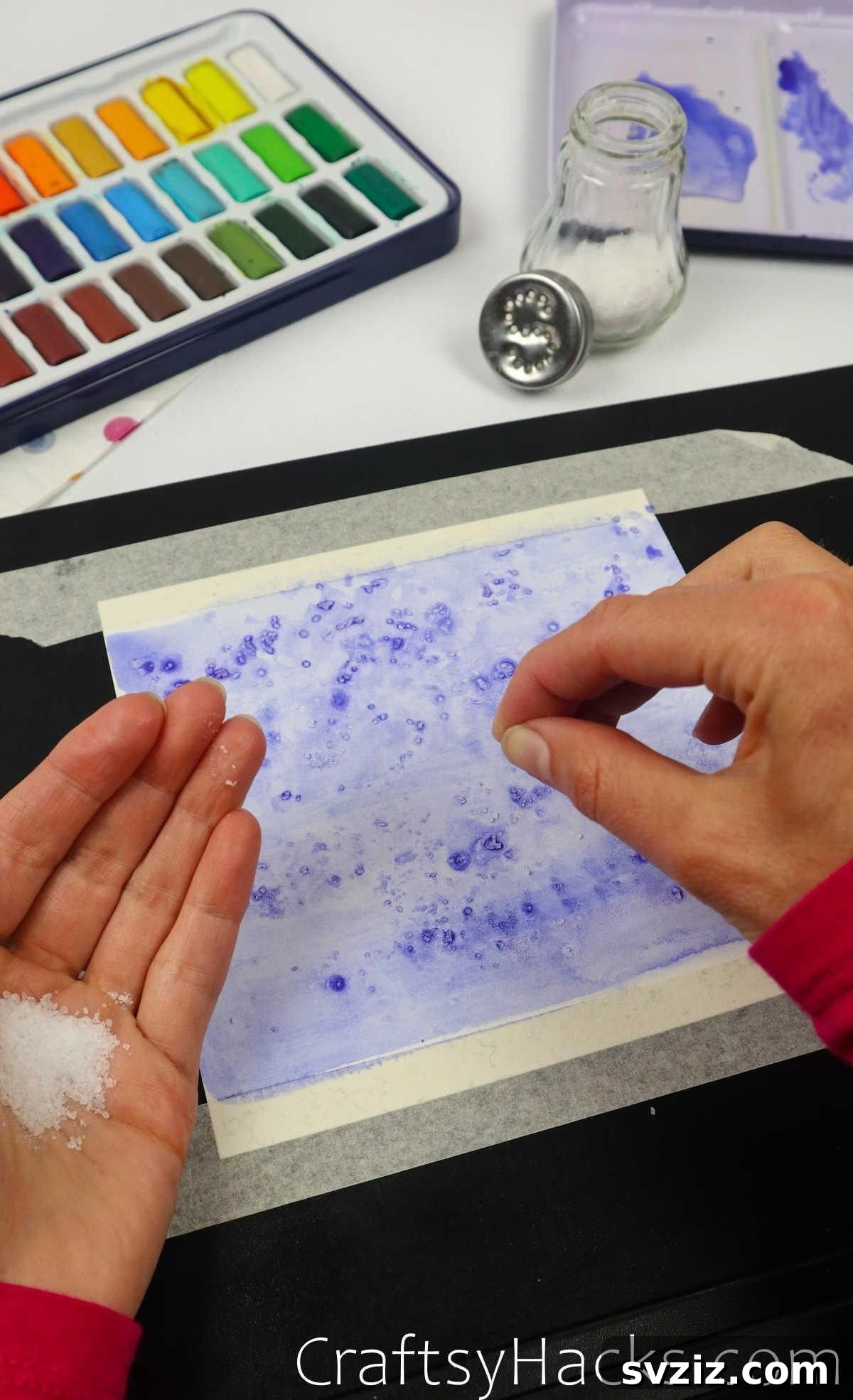 Create interesting watercolor textures and patterns using common salt crystals.