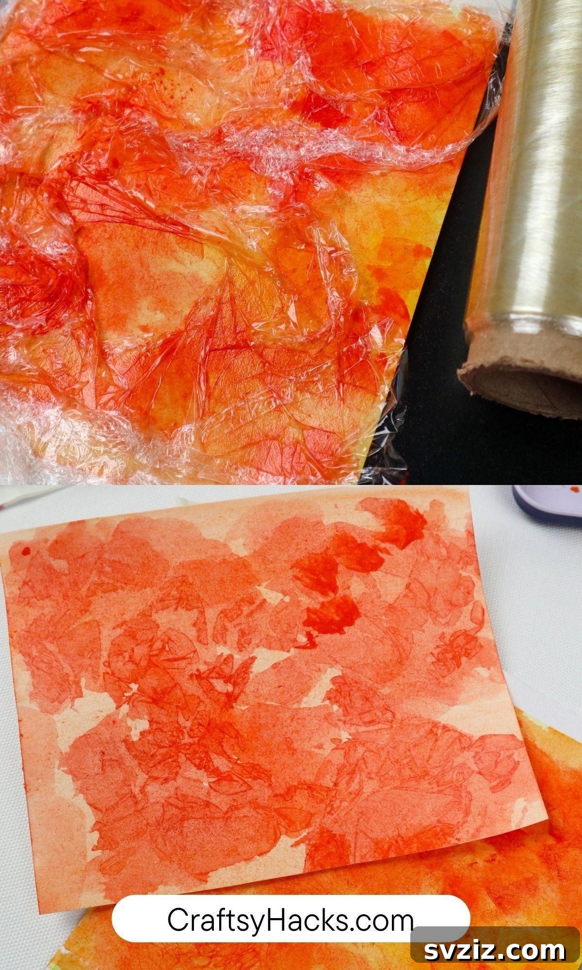 Achieve fascinating abstract textures in watercolor using crumpled cling film or saran wrap.