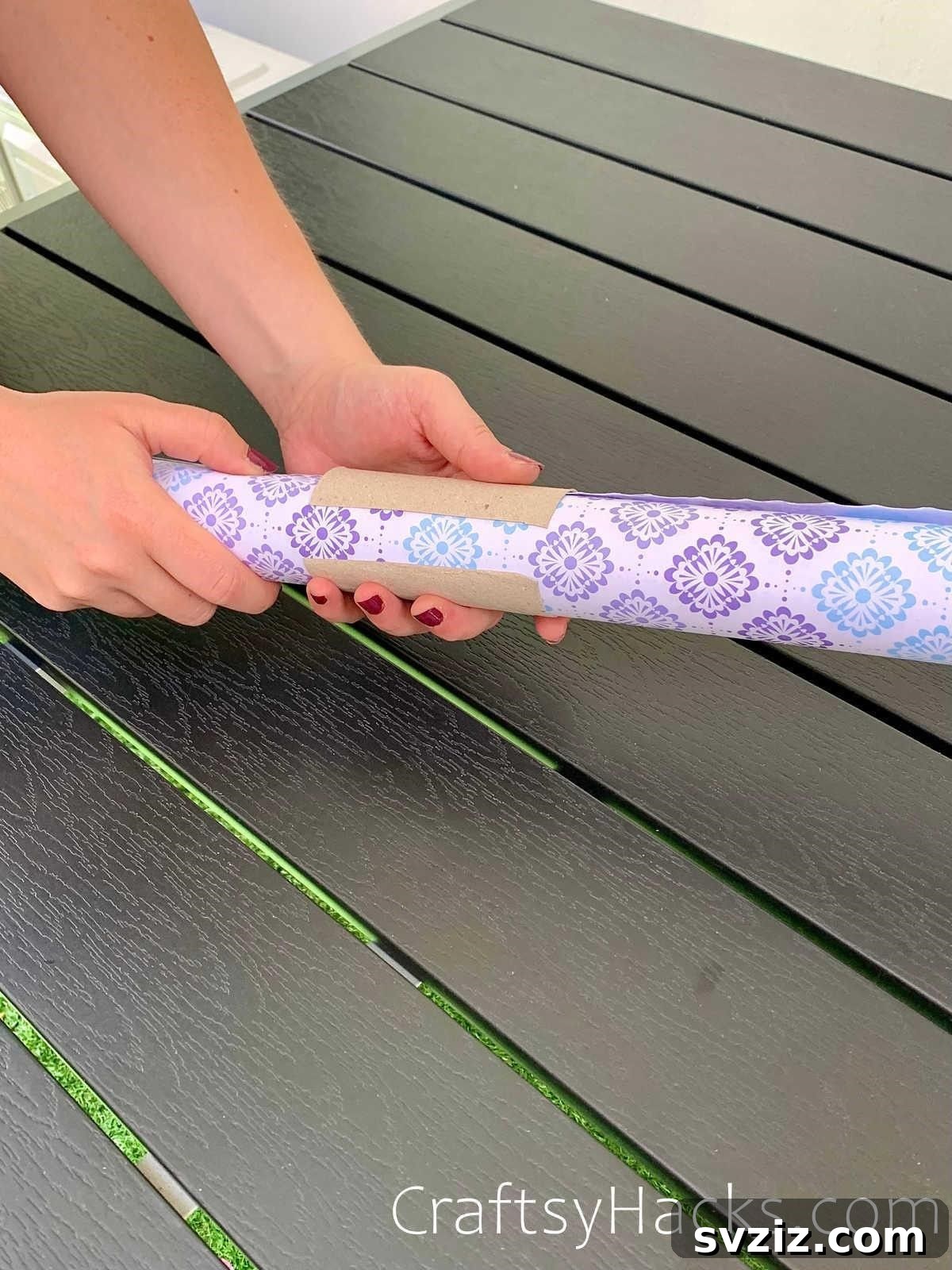 Keep wrapping paper rolled up with toilet paper rolls for neat storage