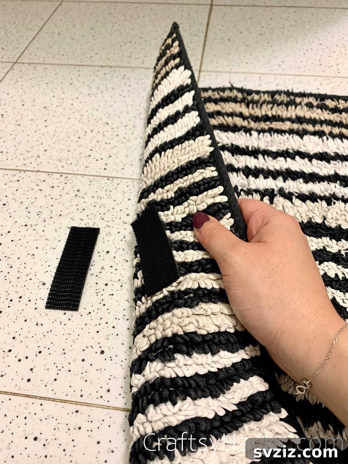 Velcro strips to prevent rugs from moving and ensure safety