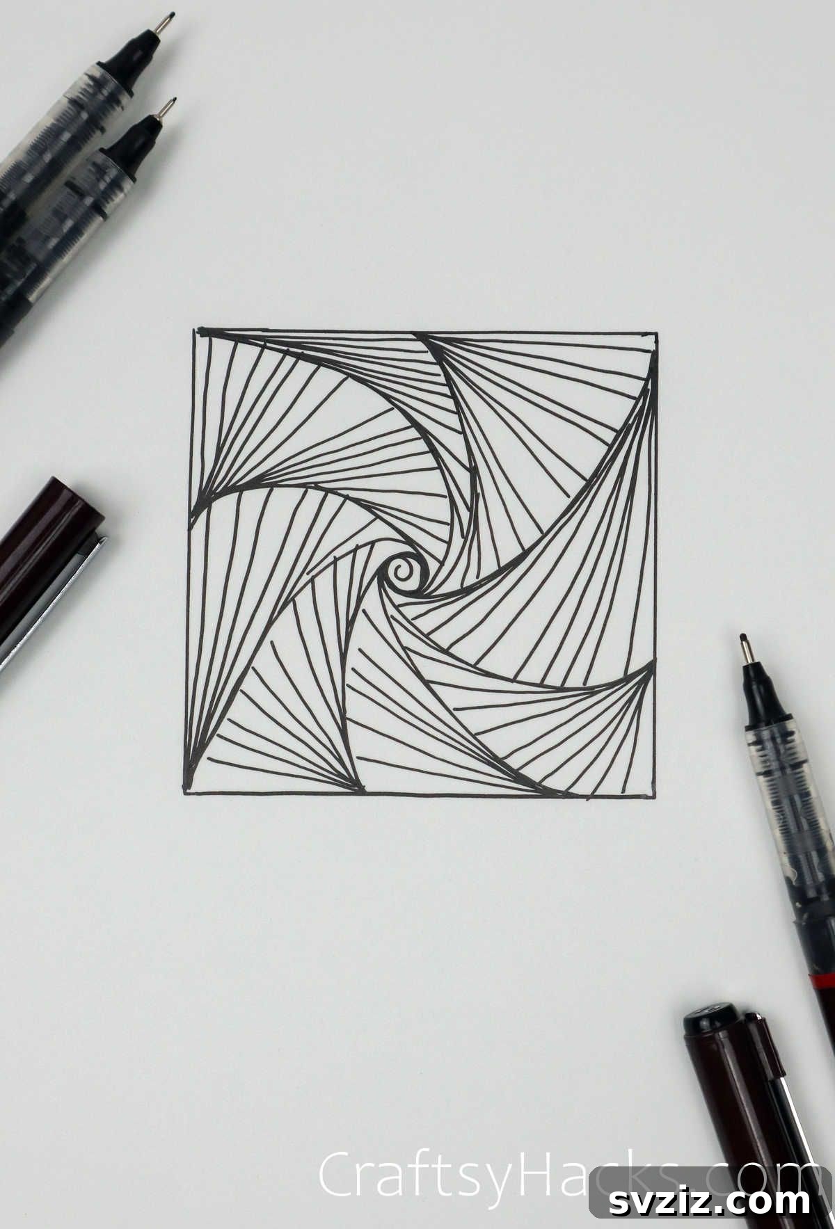 Close-up of a dynamic doodle pattern featuring multiple interconnected spirals cascading across the page.