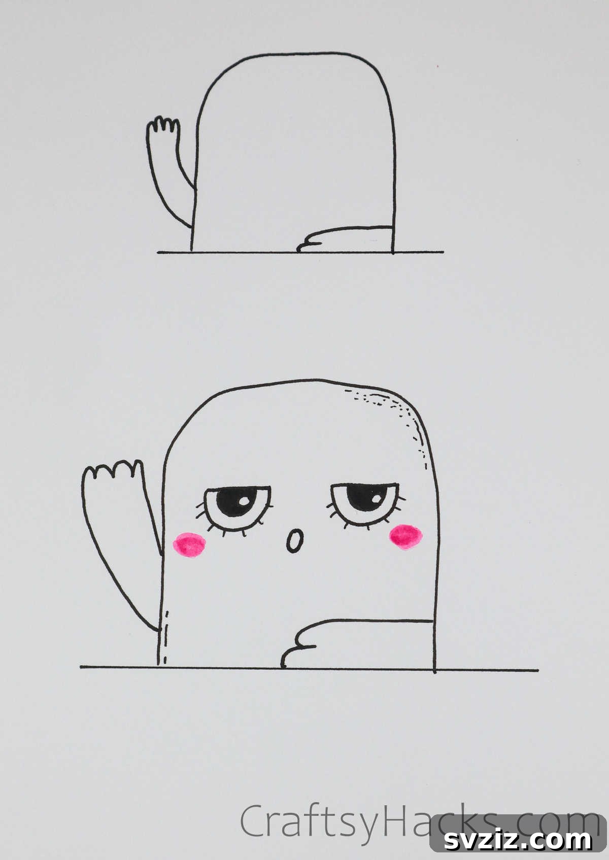 A doodle of a face exhaling, depicting relief or tiredness, with eyes half-closed and a slight upward curve to the mouth, for calm entries.