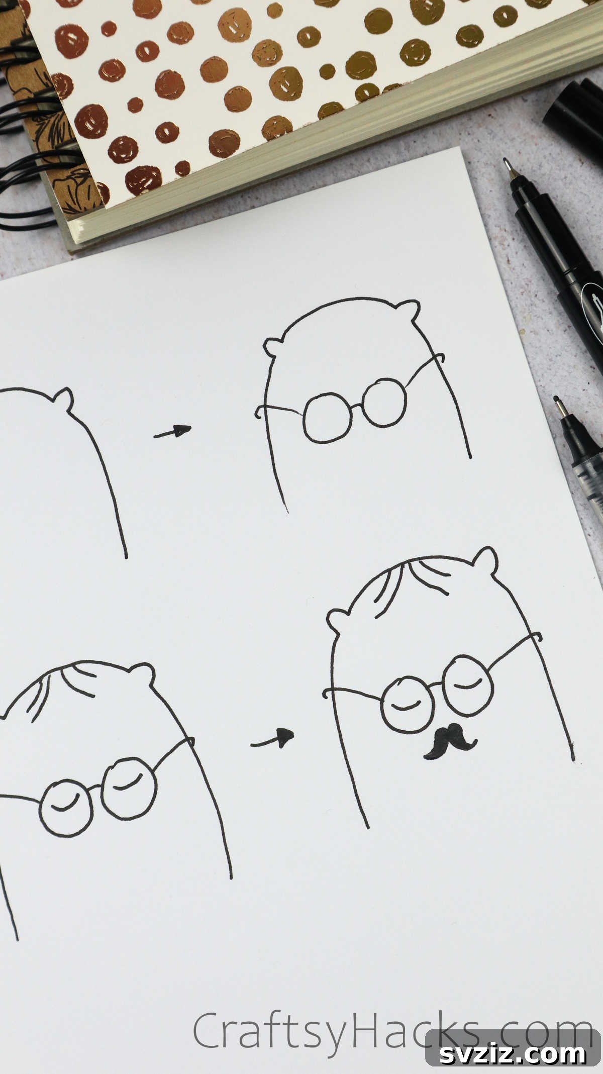 A studious and cute doodle of a nerdy face with glasses and a small mustache, embodying intelligence and charm.