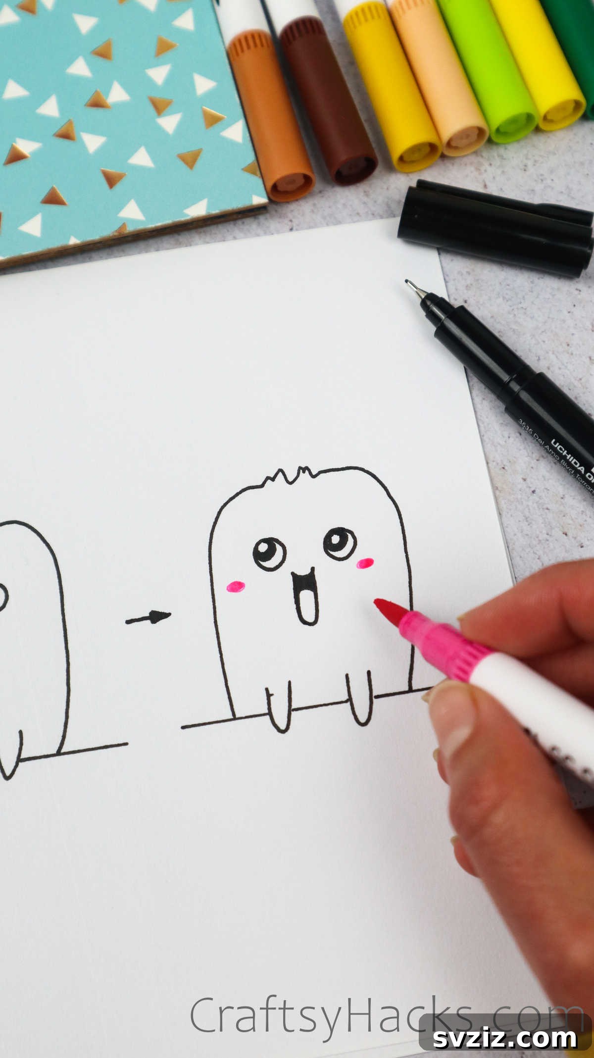 A mischievous doodle of a grinning face with wide smile and bright eyes, full of playful energy and sly intent.