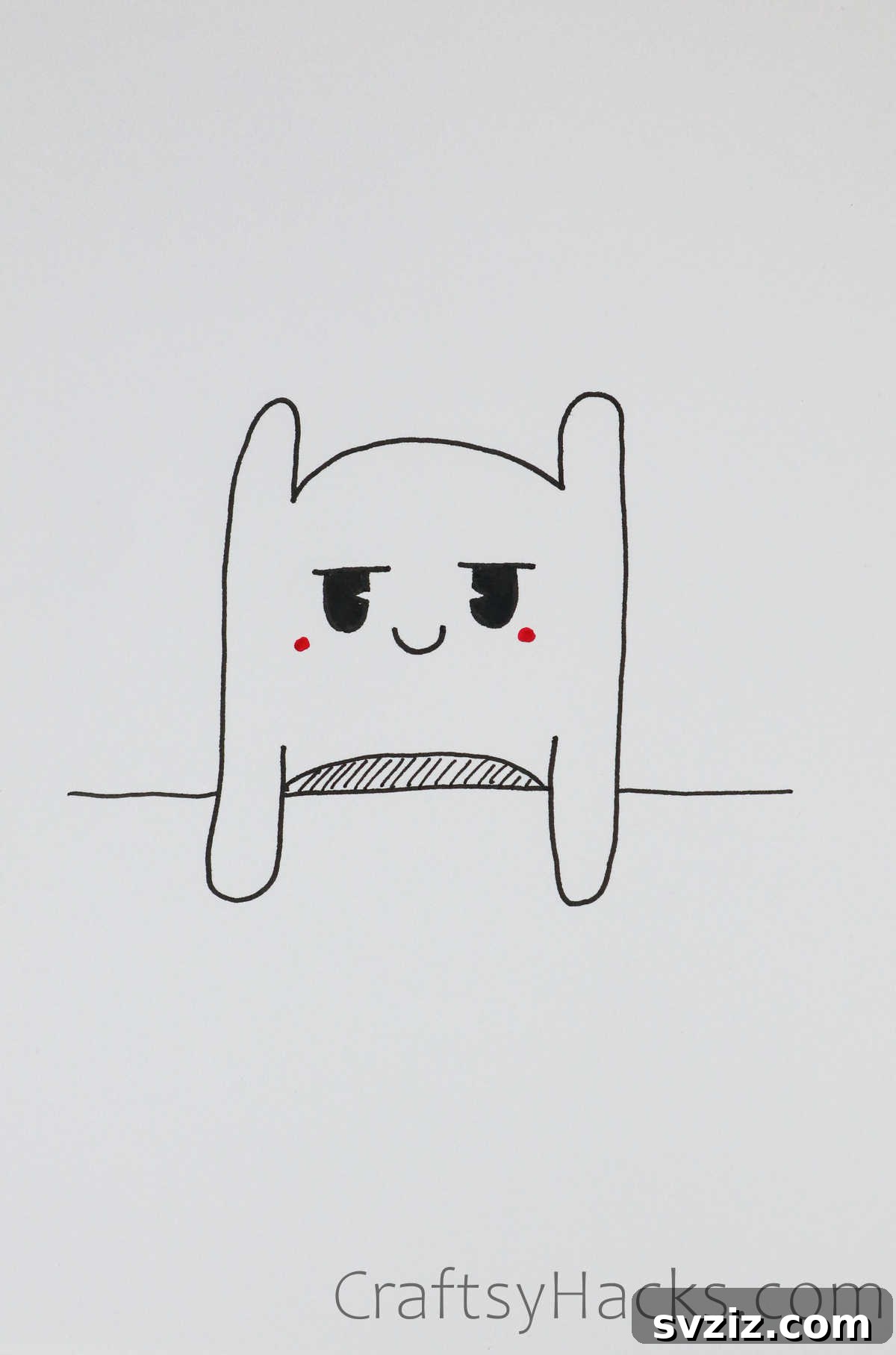 A simple and cute doodle of a character with a slightly smiling face, perfect for expressing contentment or mild happiness in a bullet journal or planner.