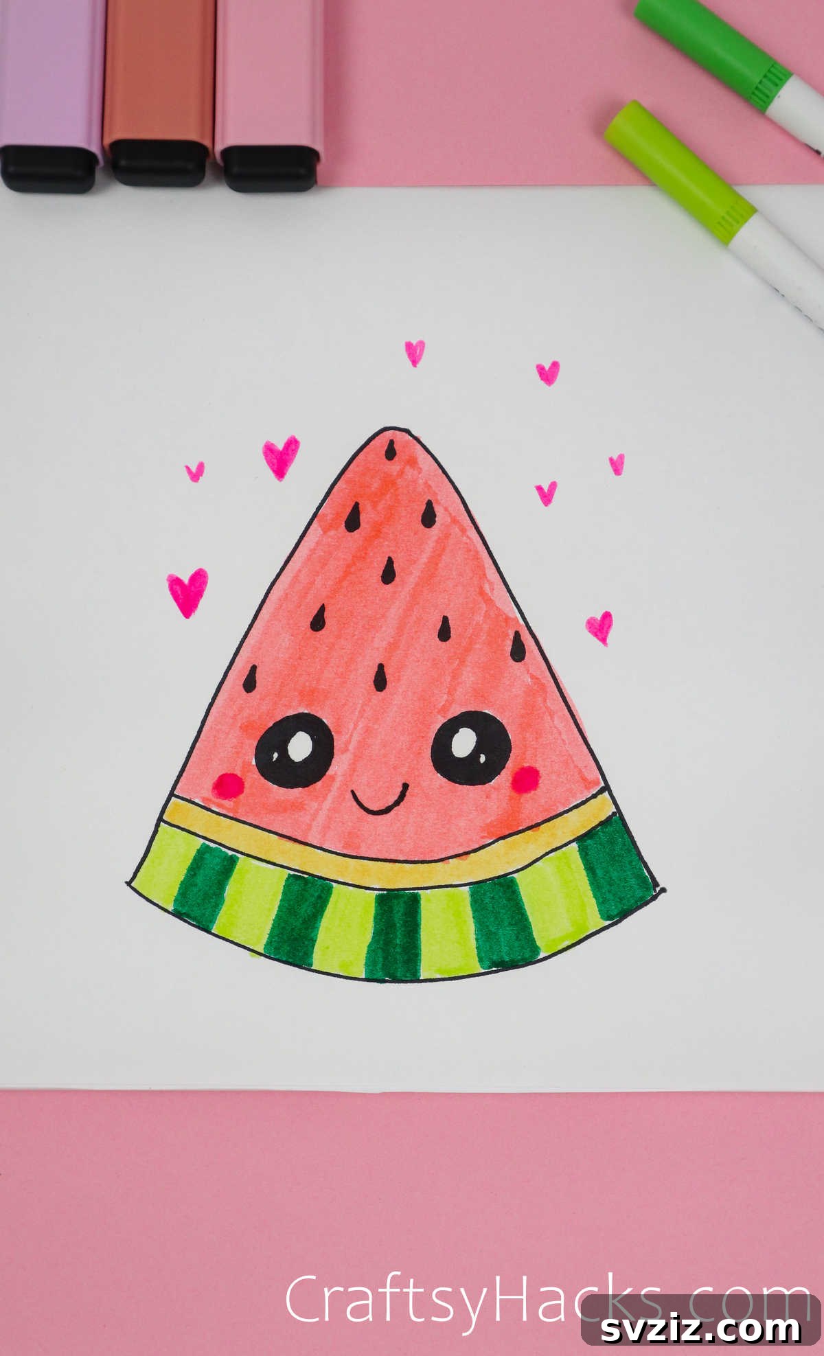 40 Engaging Drawing Ideas for Young Artists 2 Child's drawing of a colorful watermelon slice, an example of easy drawing ideas for kids.