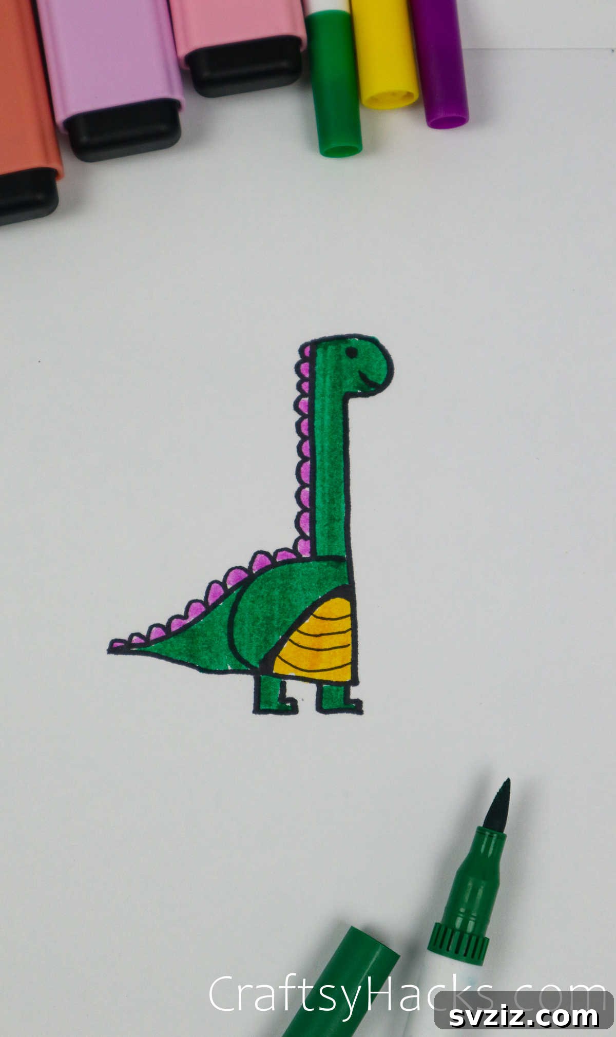 40 Engaging Drawing Ideas for Young Artists 27 Easy long-neck dinosaur doodle drawing for kids