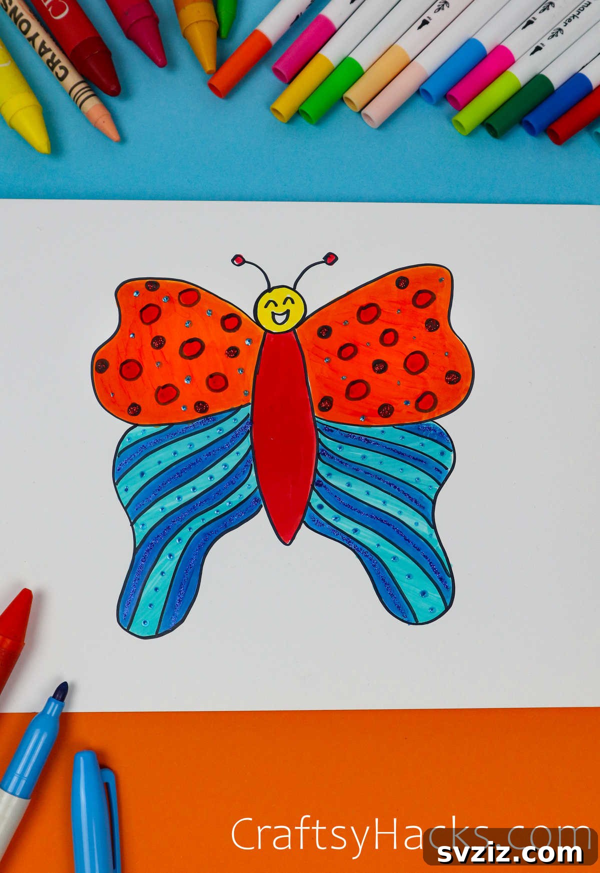 40 Engaging Drawing Ideas for Young Artists 9 Simple butterfly doodle with unique wing design for children